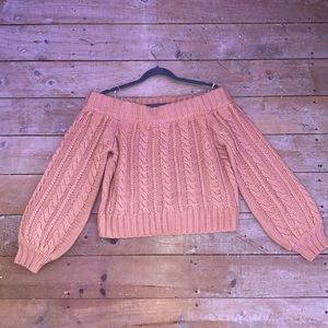 Pink Off-the-shoulder Knit Sweater